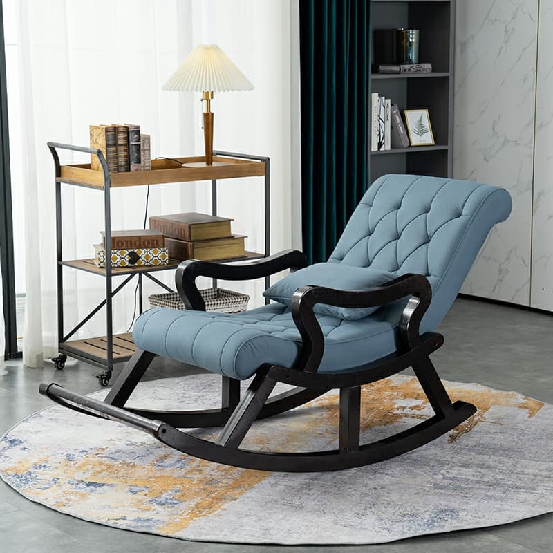 Traditional Wooden Rocking Chair with Tufted Upholstery and Track Arms - image 8