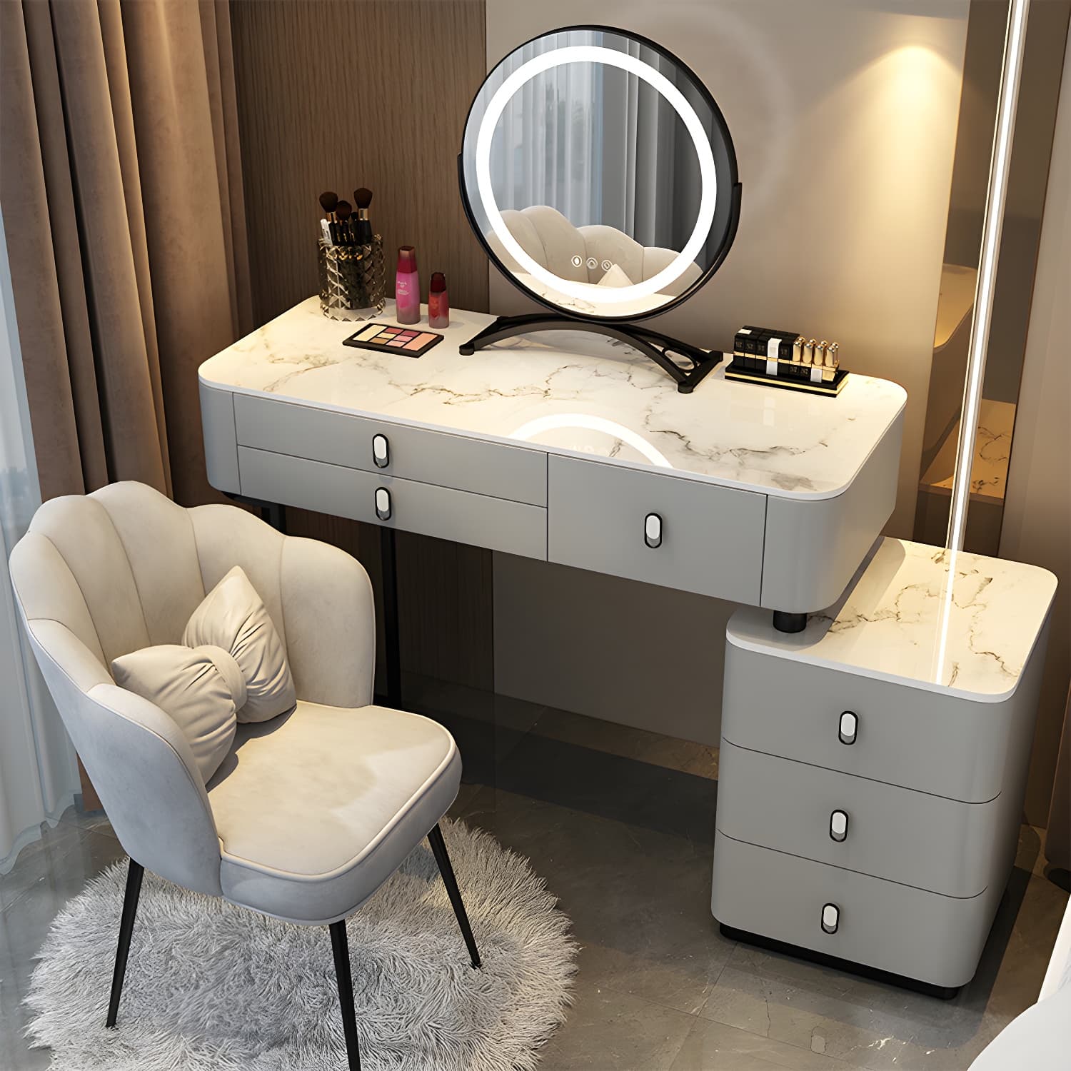 Glam Bedroom Vanity Dressing Table Stone Makeup Vanity Desk with Drawer - image 5
