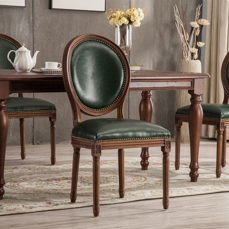Traditional Antiqued Wood Sturdy Nailhead Trim King Louis Arm Chair/Armless Chair with Outlined and Foot Pads