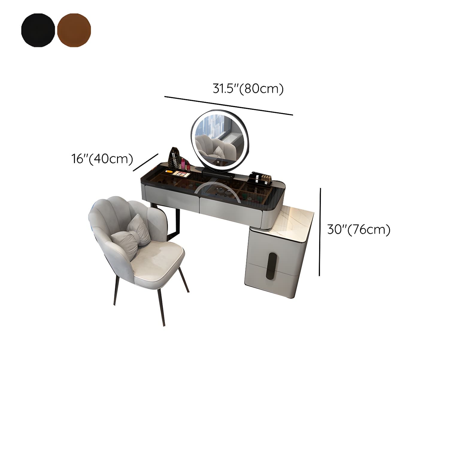 Glam Glass Vanity Dressing Table 29.9" H Bedroom Makeup Counter with Drawer - image 18