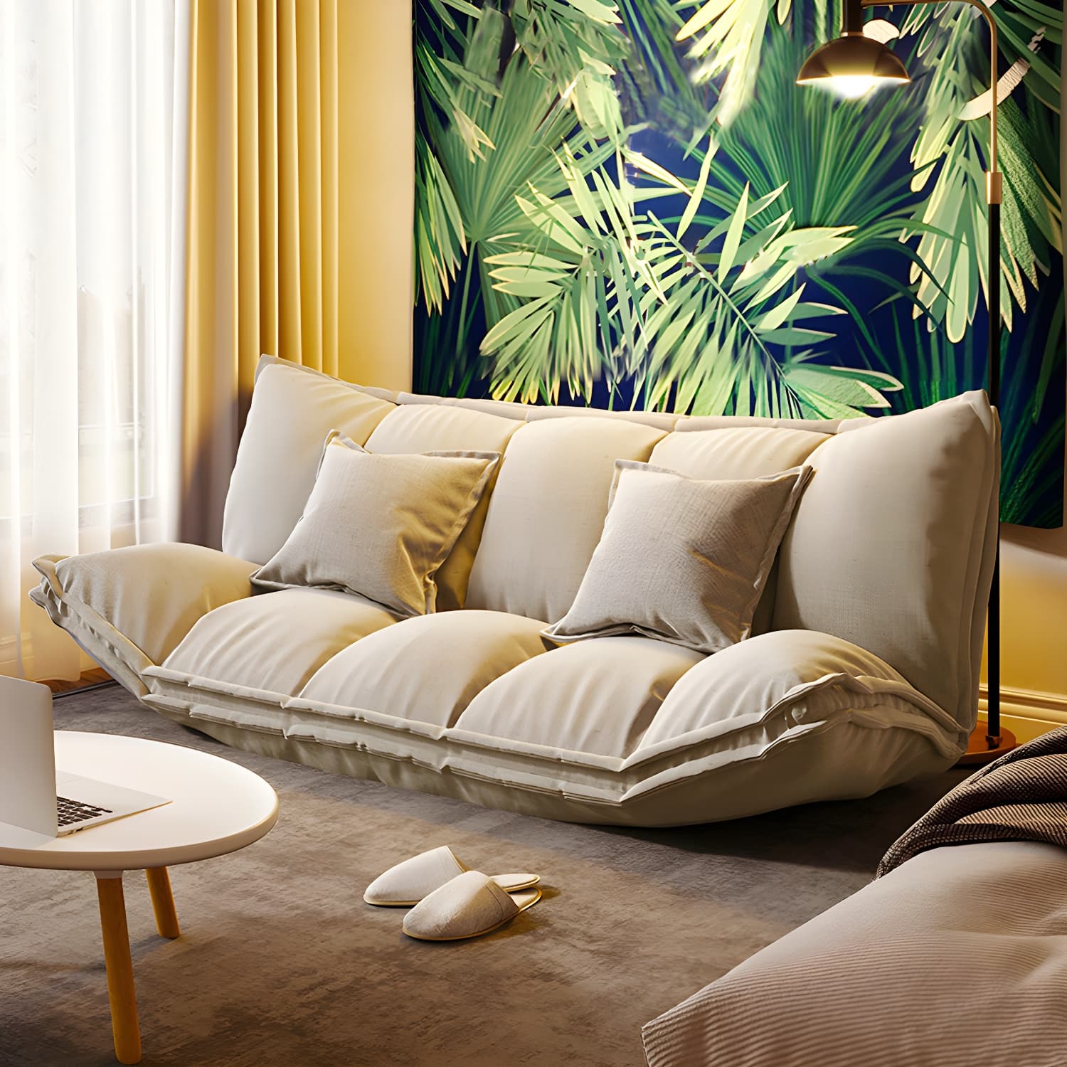 Modern Tight Back Convertible Sleeper Sofa Fabric Armless Solid Color Sofa - image 10