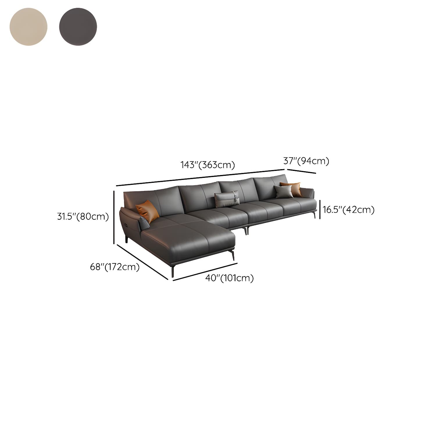 Modern Genuine Leather Sectional Sofa with Wood Frame and Stationary Design - image 17