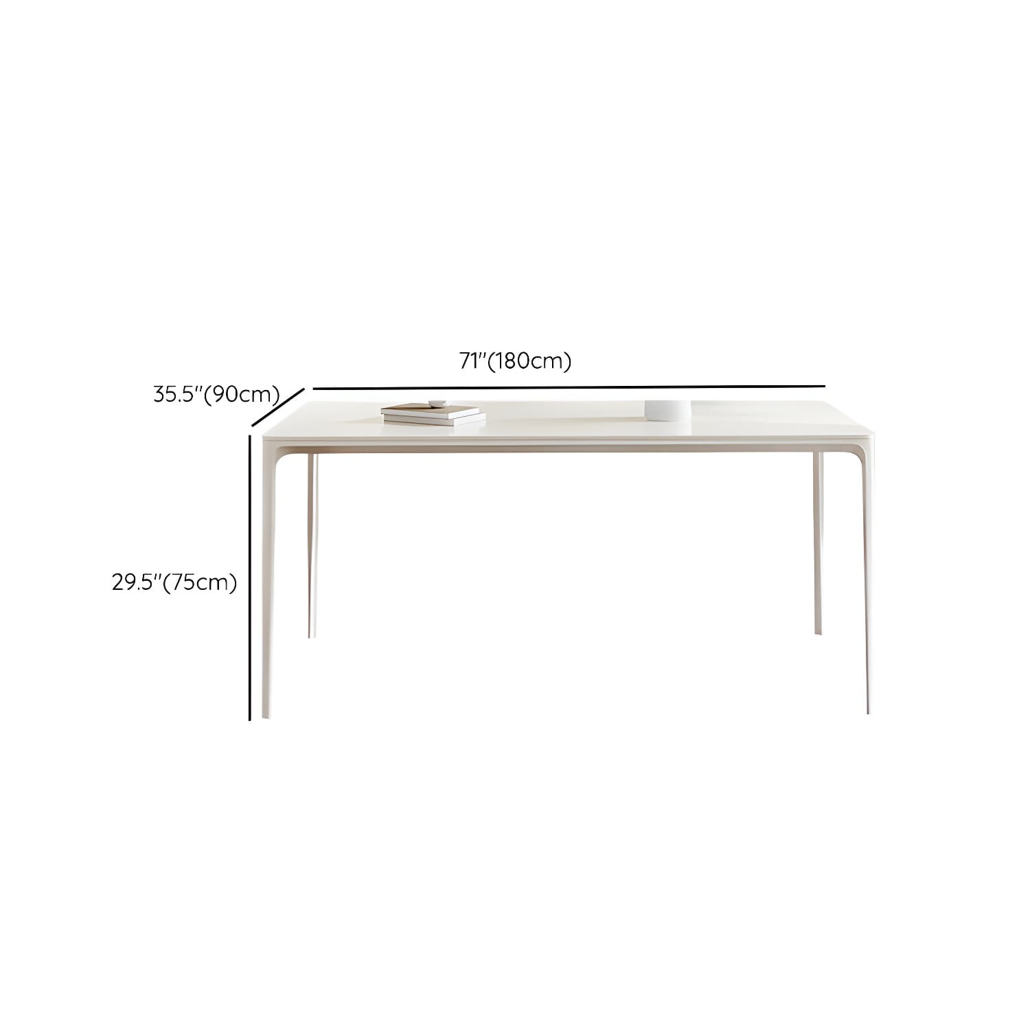 Modern Space Saving Rectangular White Stone Top with 4 Metal Legs - image 10