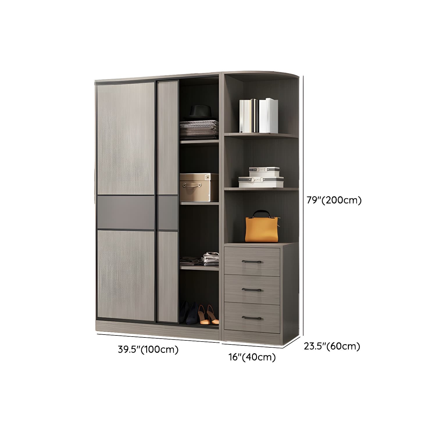 Contemporary Plate Storage Wood Wardrobe with Clothing Rod and Shelves in Light Grey - image 13