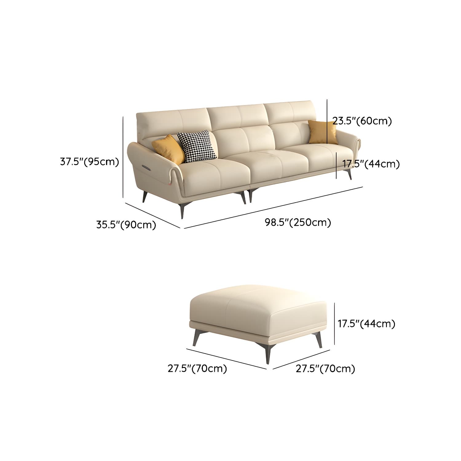 Faux Leather Flared Arm Sofa in Beige of 37.4" H with Cushions - image 20