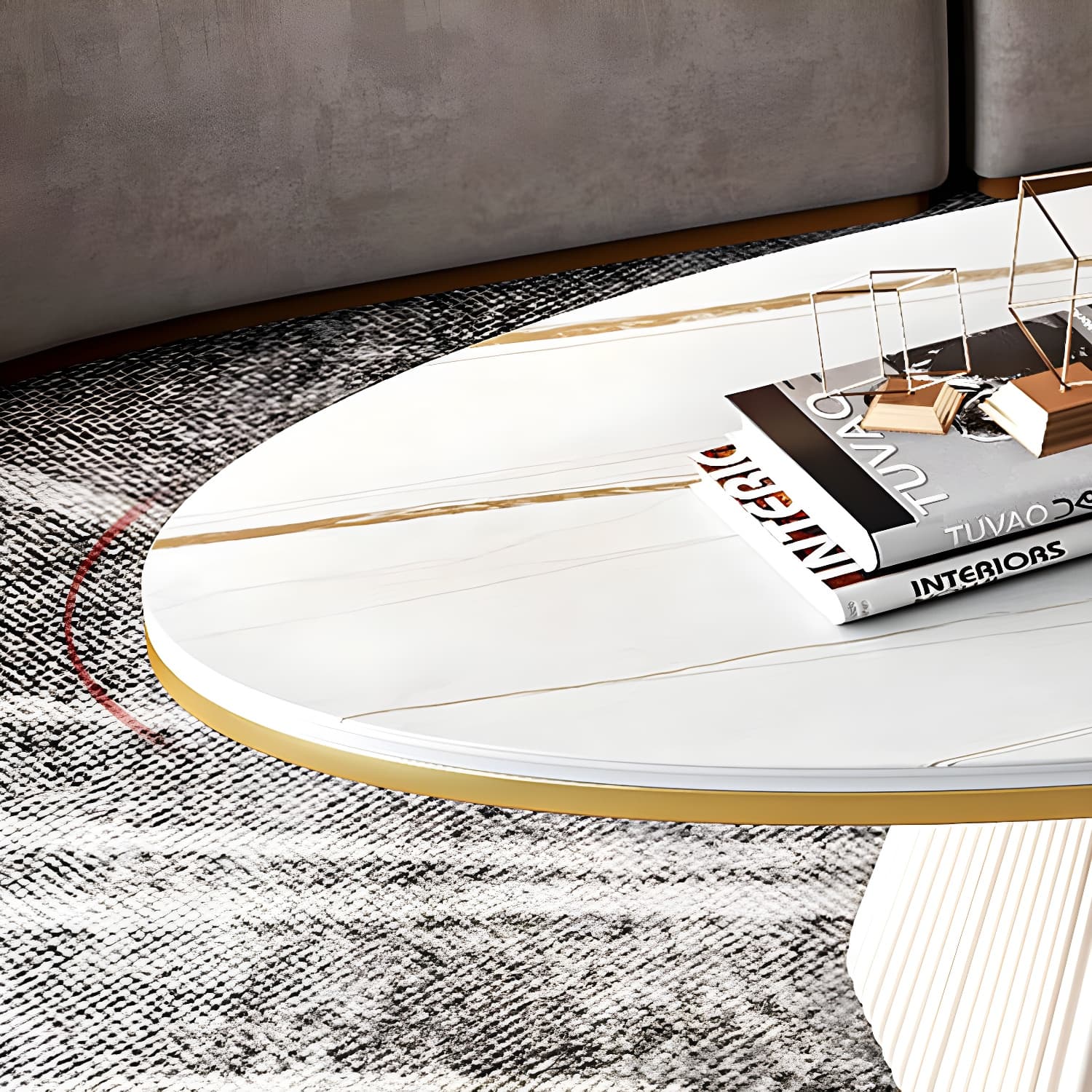 Glam Single Coffee Table Oval Pedestal Coffee Cocktail Table - image 9