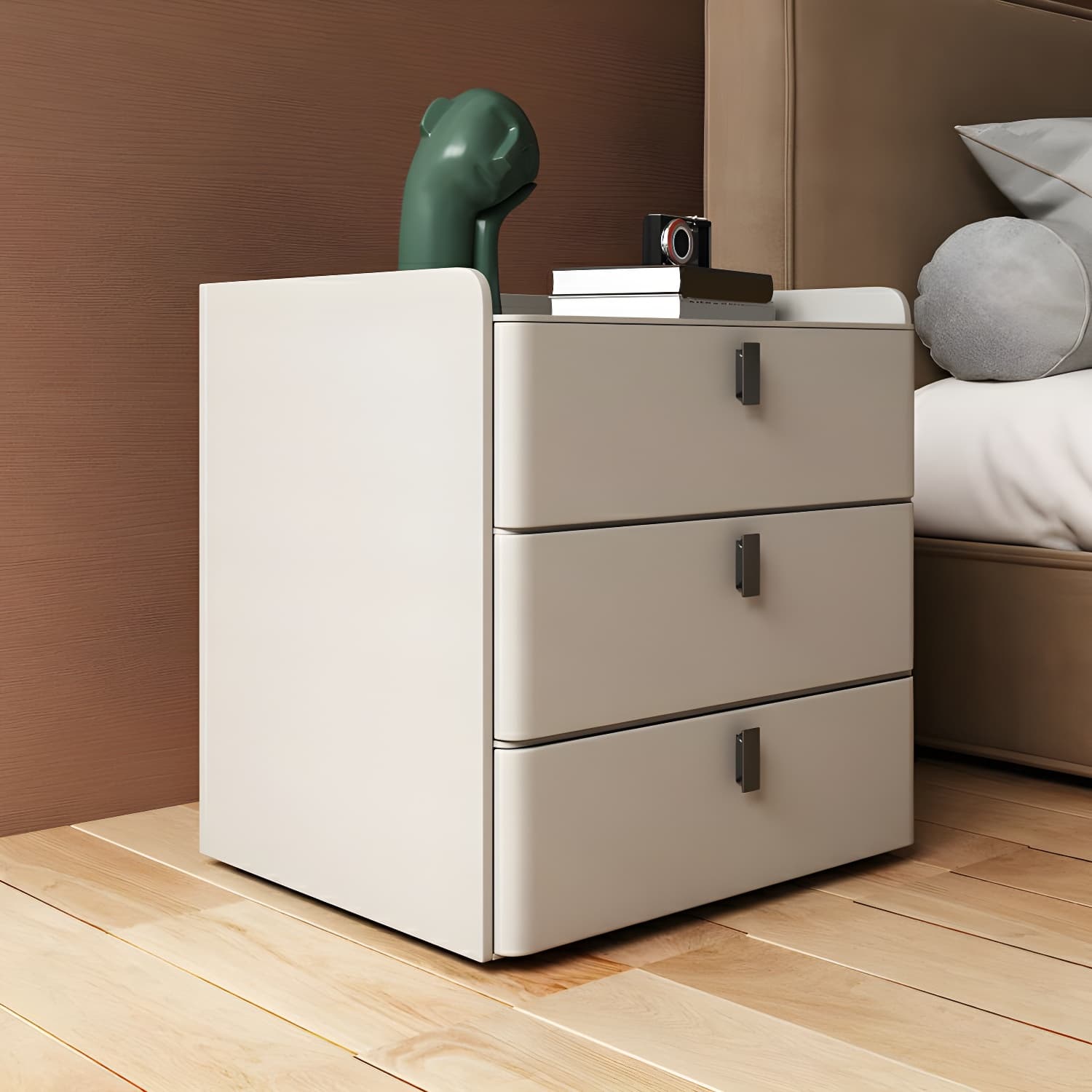 Modern Wood Nightstand with 3 Drawers and Stone Countertop in Small Size - image 5