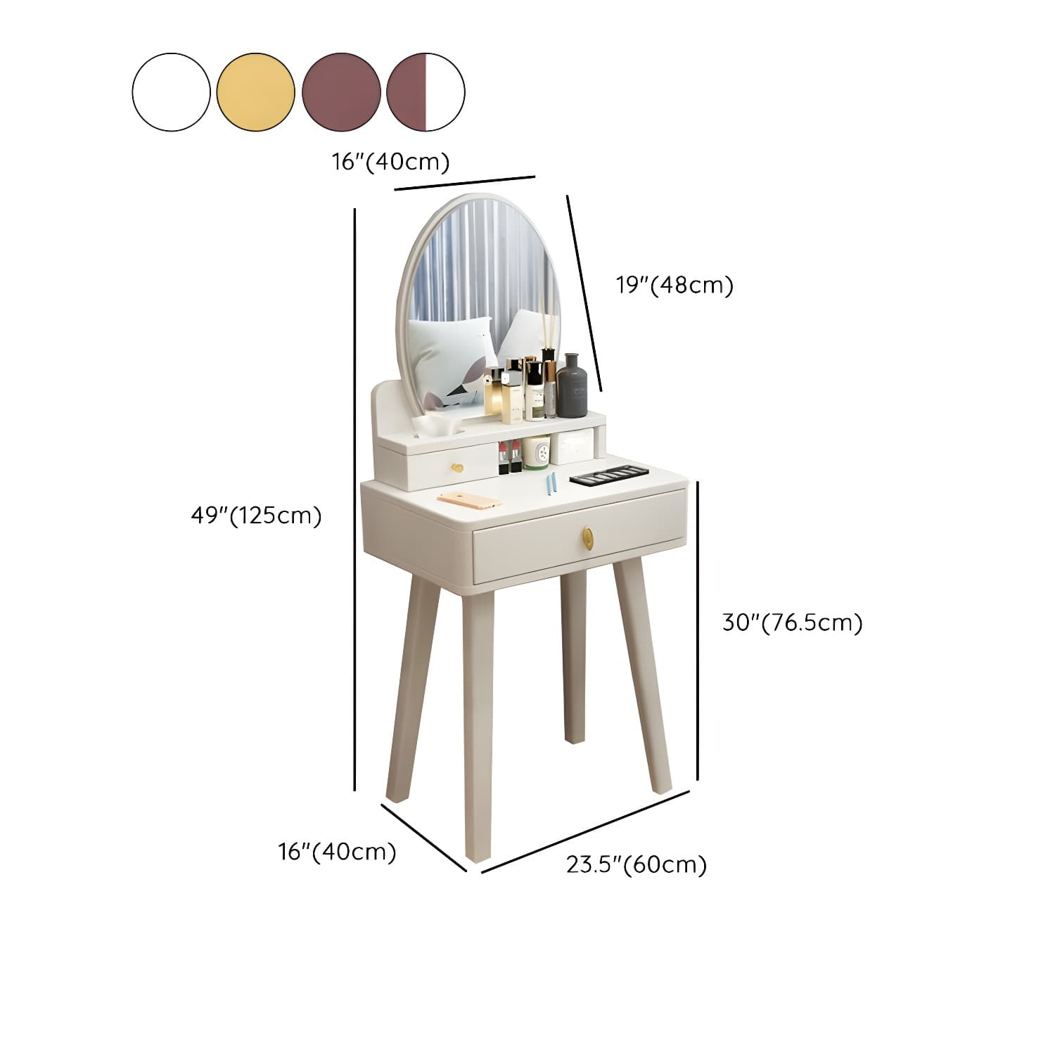 Modern Wood Makeup Vanity with Drawers, Mirror & Upholstered Chair - image 18