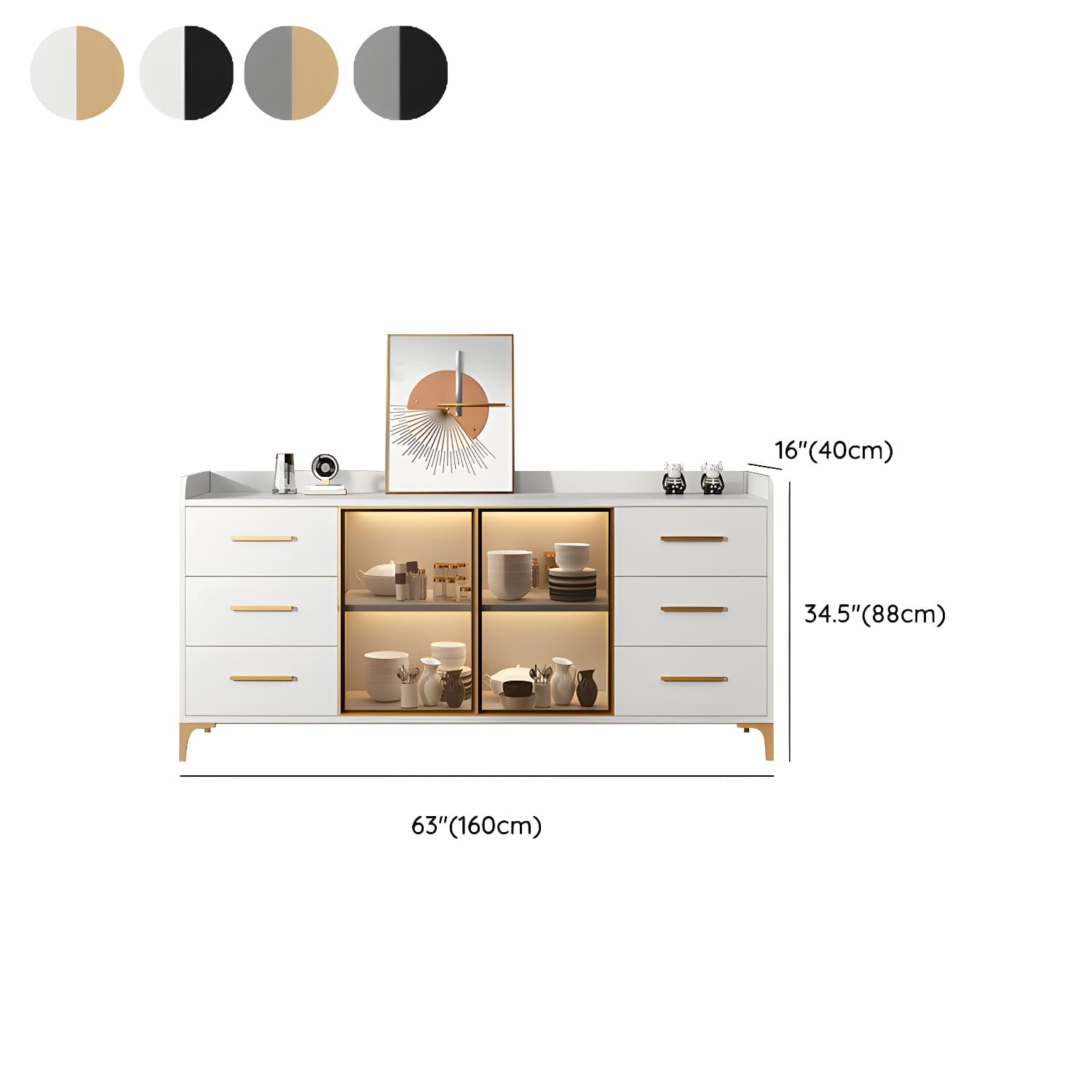 Glamorous Wood Buffet Sideboard with Glass Doors and Open Storage - image 15