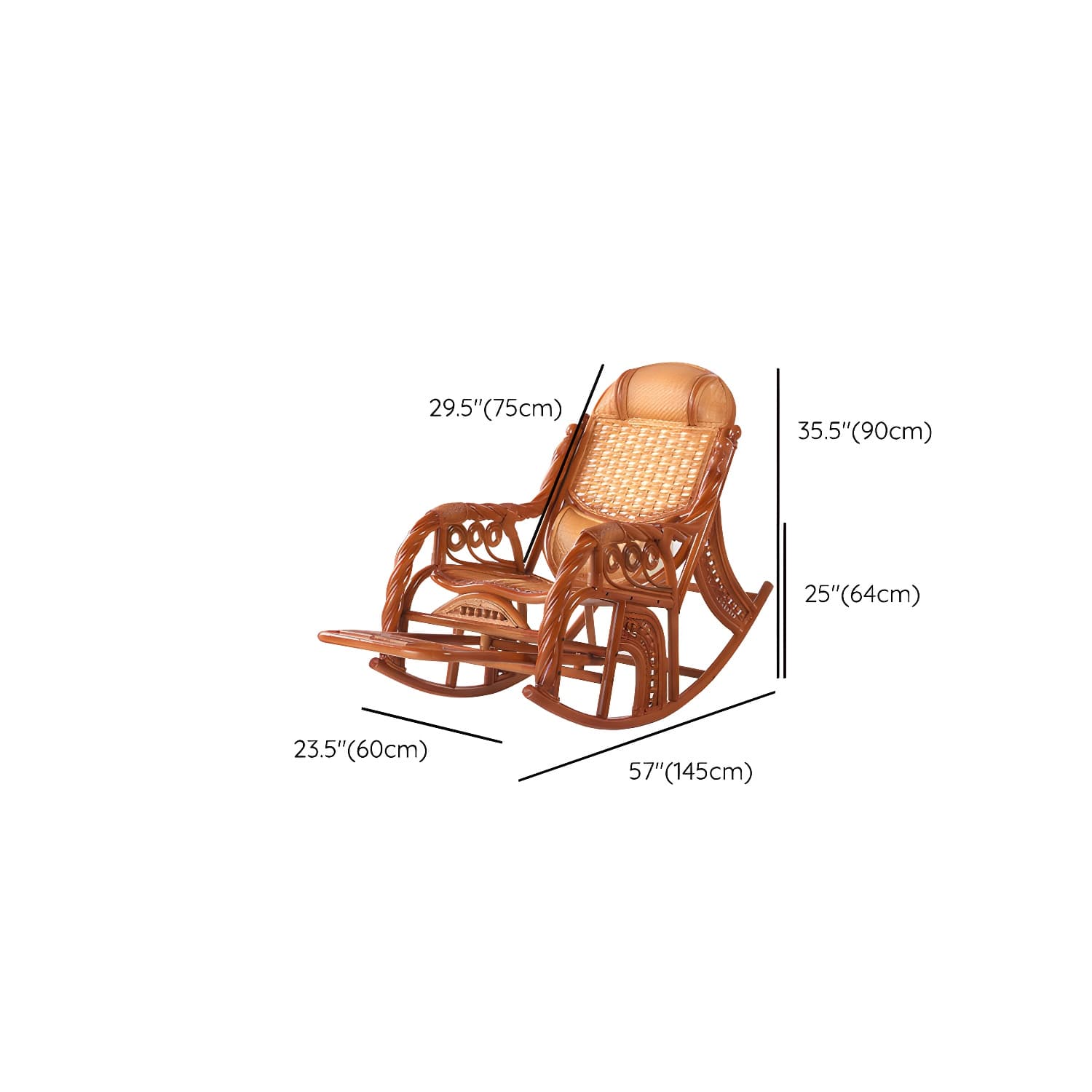 Traditional Rocking Chair Rattan Solid Color Spindle Backrest Indoor Rocking Chair - image 20