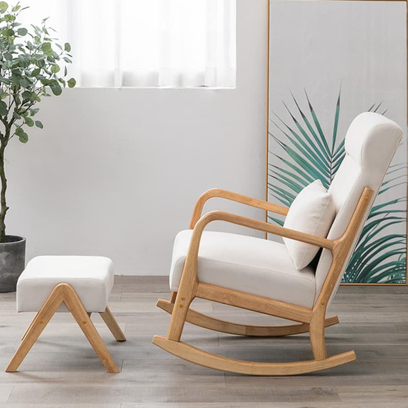 Indoor Use White Cotton Stationary Rocking Chair with Back & Arm - image 4