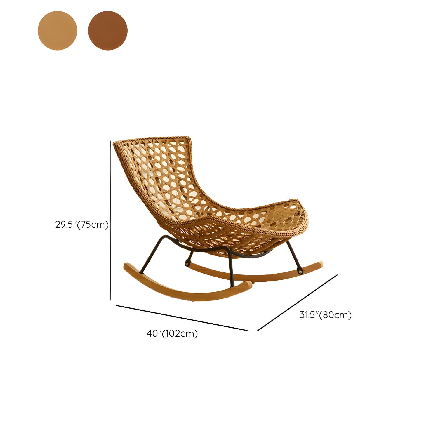 Rattan Brown Frame Rocking Chair Solid Wood Armless for Outdoor - image 23