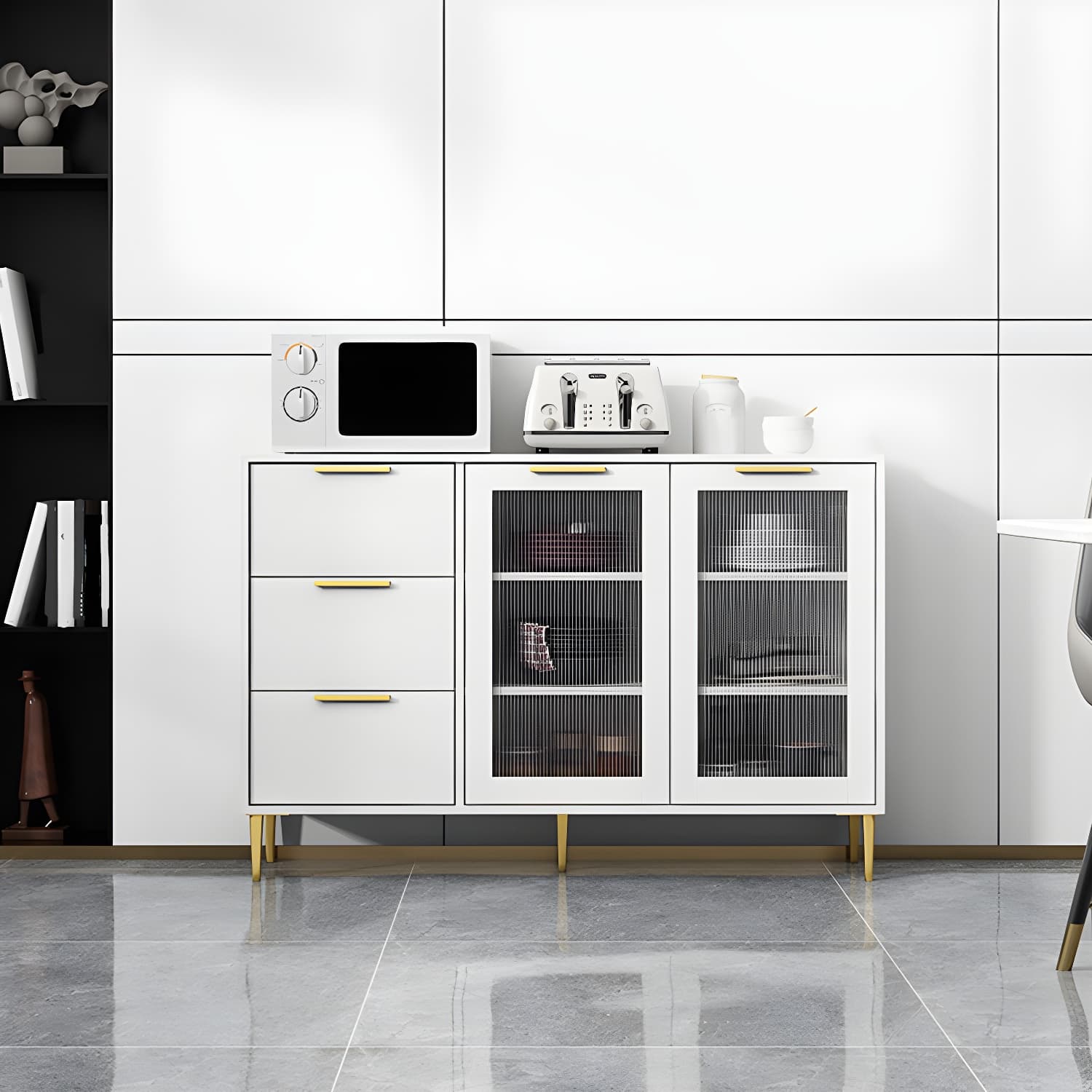 Glam Engineered Wood Sideboard Glass Doors Sideboard with Gold Legs - image 7