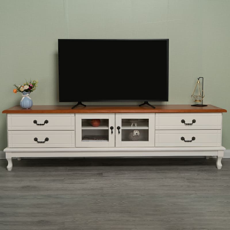 2 Tiers & 2-Door Rectangle Matte Solid Wood+Manufactured Wood Adjustable Shelf TV Stand for Living Room