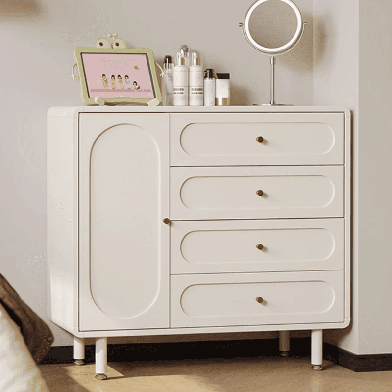Chalk Casual Composite Wood Combo Dresser with 5 Drawers, Hutch, 3 Interior Shelves, Horizontal/Vertical