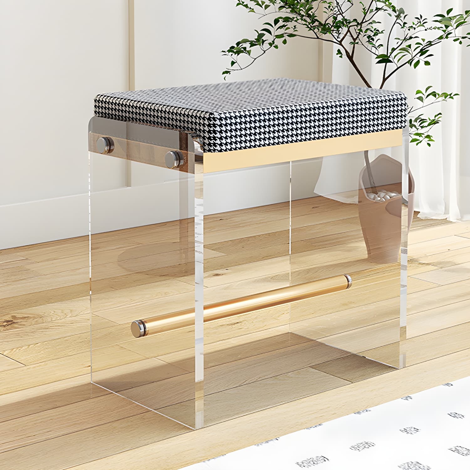 2 Drawers Clear Acrylic Makeup Table Contemporary 17.72" D Vanity Set with Stool & Mirror - image 9