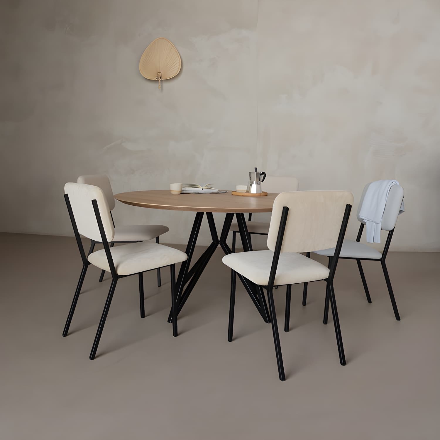 Metal Contemporary Round Dining Table Pine Wood Top Table for Dining Room - image 7