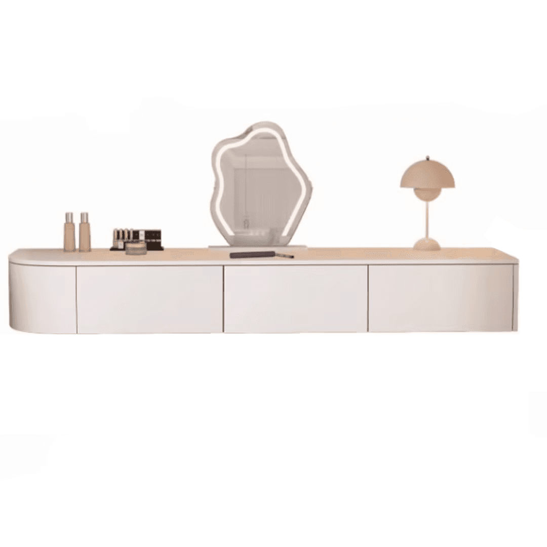 Push-Pull Floating Makeup Vanity with Storage and a Composite Wood Tabletop for Sleeping Quarters in a Trendy Style