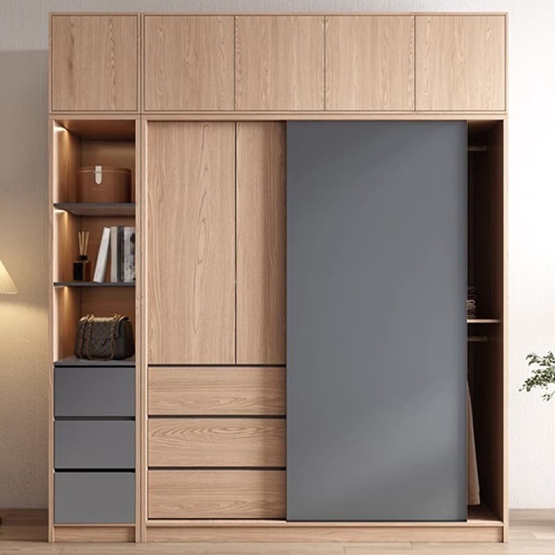 3-Drawer 0-Cabinet Natural Wood Wardrobe Armoire with 3 Clothing Rods - image 3