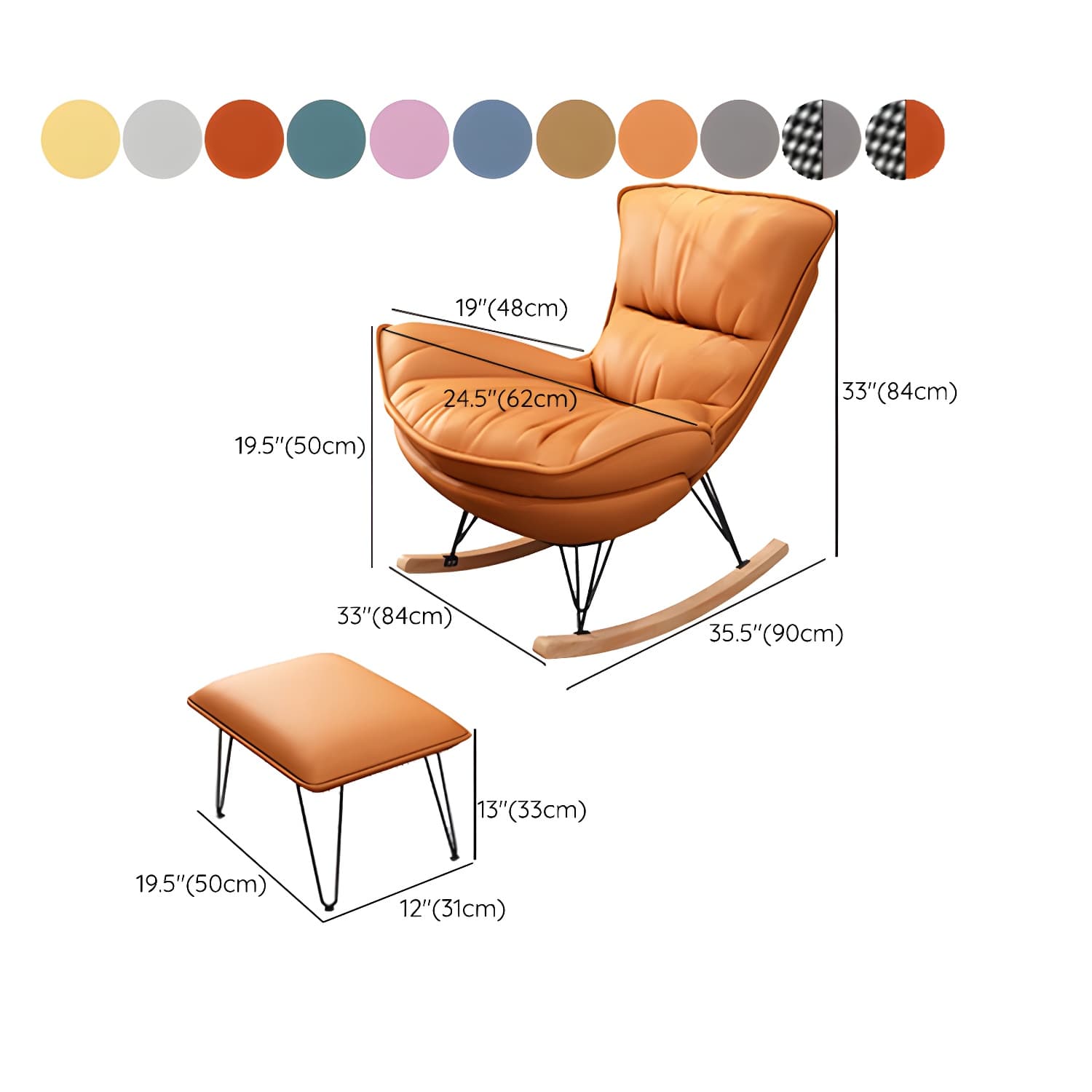 Stylish Modern Indoor Rocking Chair with Ottoman - Upholstered Seat and Natural Wood Legs - image 22