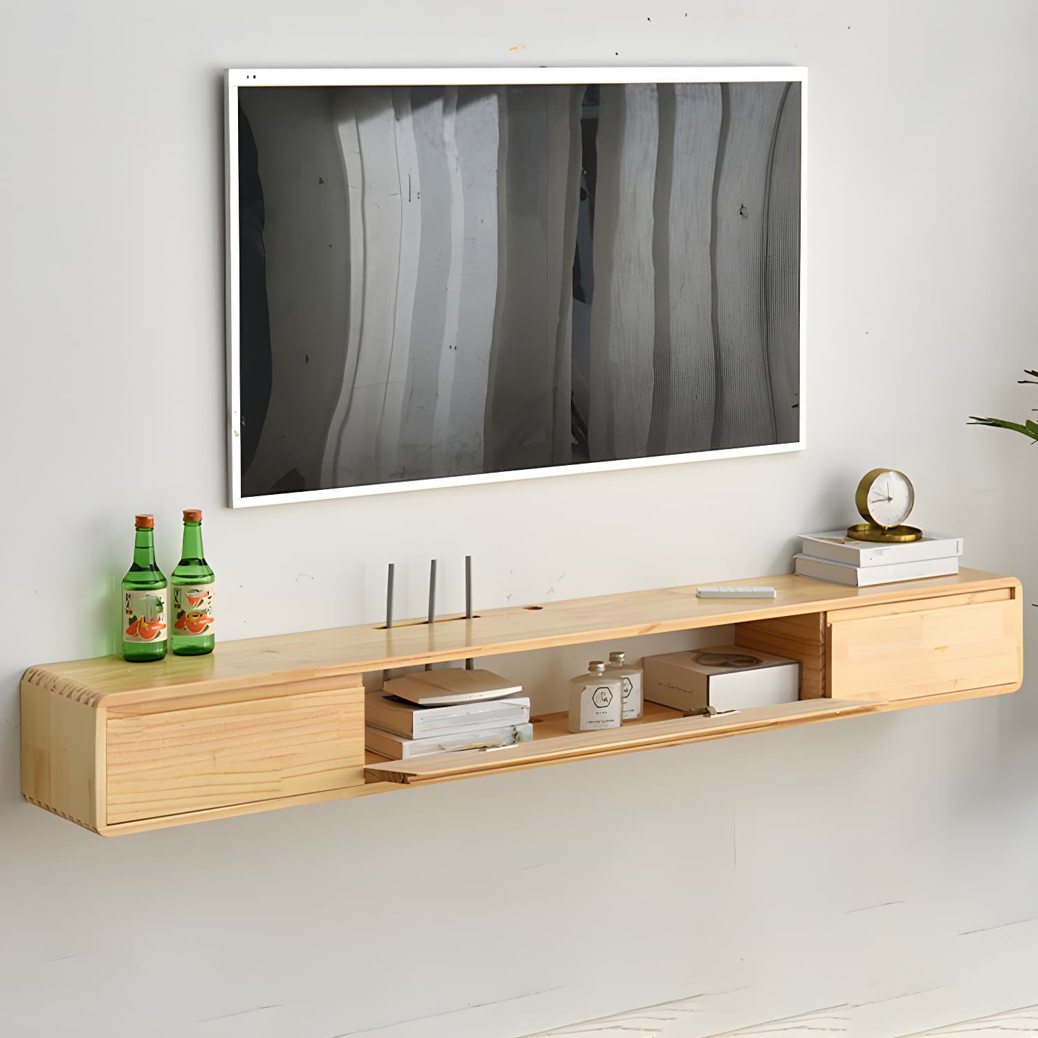 Wall-mounted TV Console Solid Wood TV Media Console with Drawers - image 18