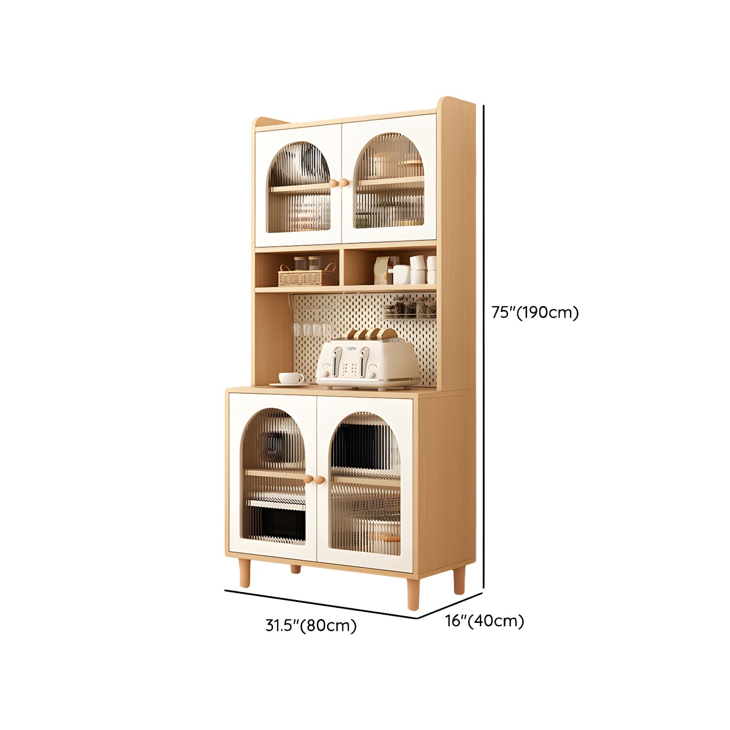 Scandinavian Wood Buffet 3 Cabinet Doors with Glass Interior Shelves - image 27