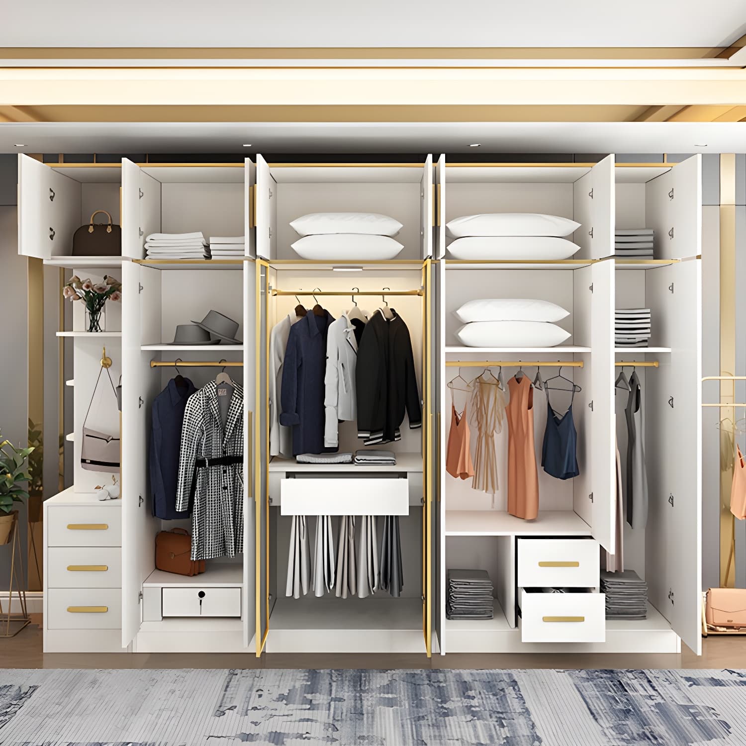Contemporary Style Wardrobe Wooden Wardrobe Closet with Drawer - image 8