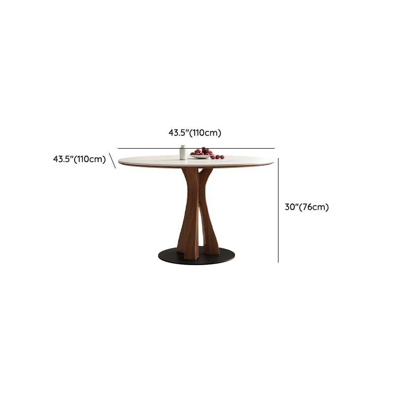 White Stone Round Modern Dining Table with Ash Wood Pedestal Base - image 17
