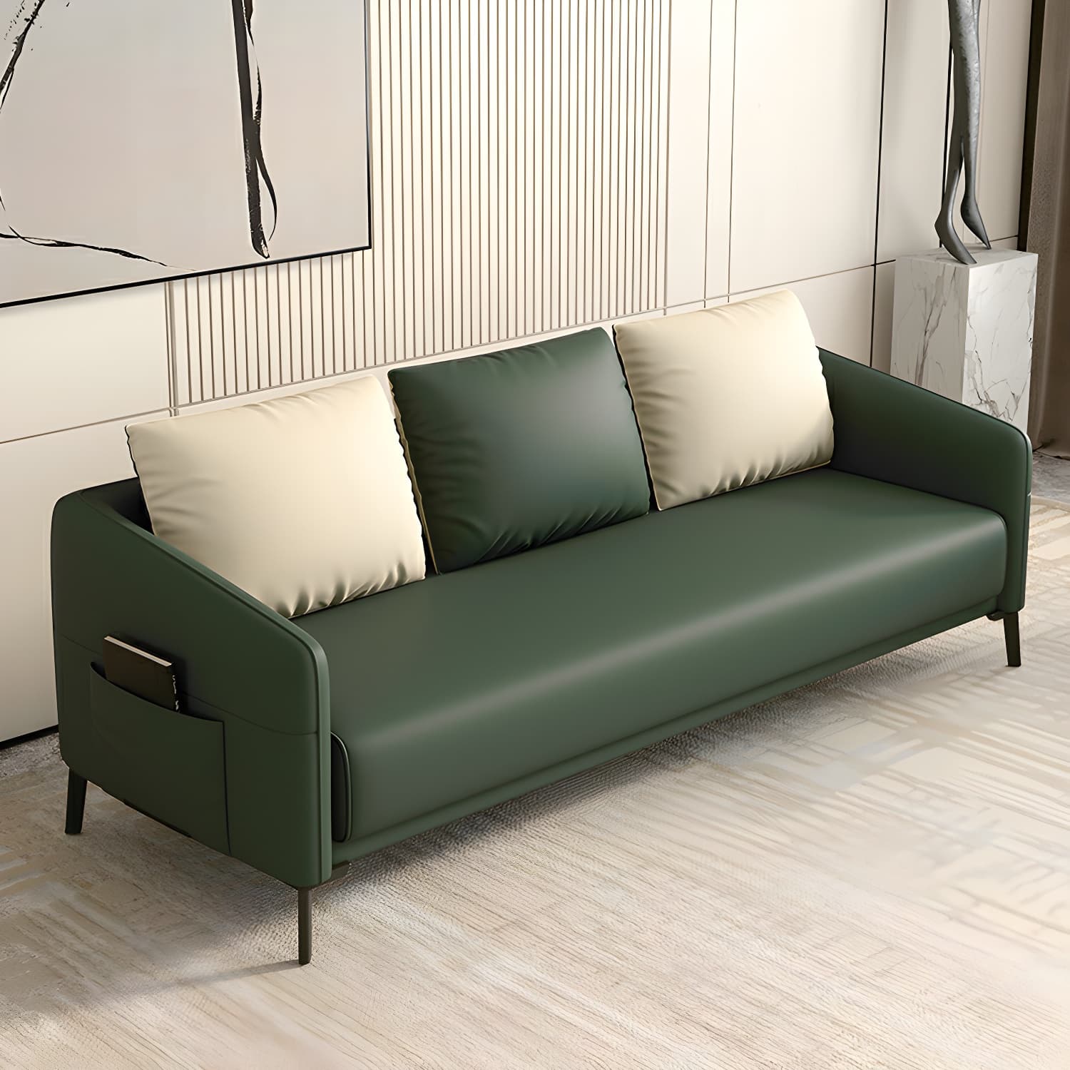 Modern Wood Frame Standard Sofa with Square Arms in Solid Color & Tear Resistant - image 3