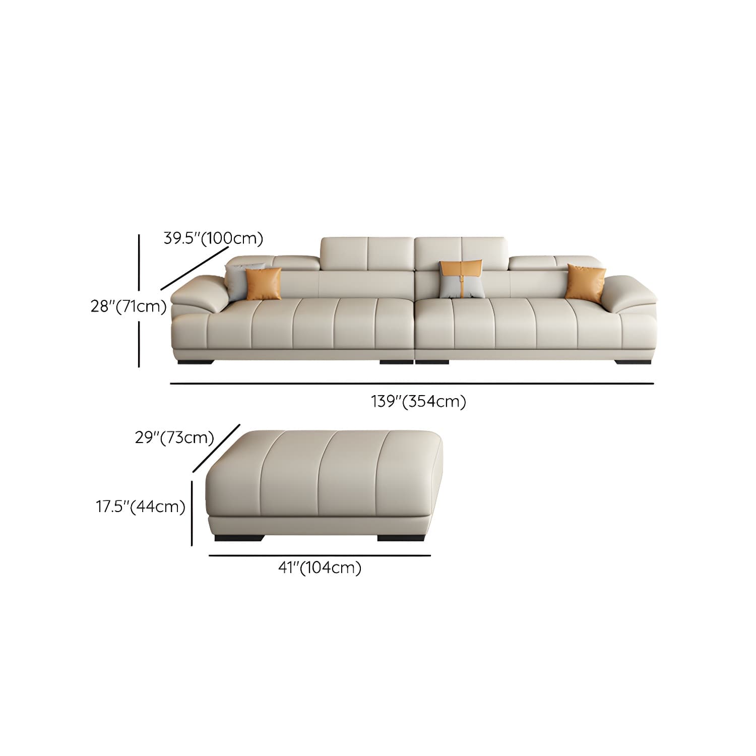 Elegant Beige Scandinavian Leather Sectional with Adjustable Headrests - image 15