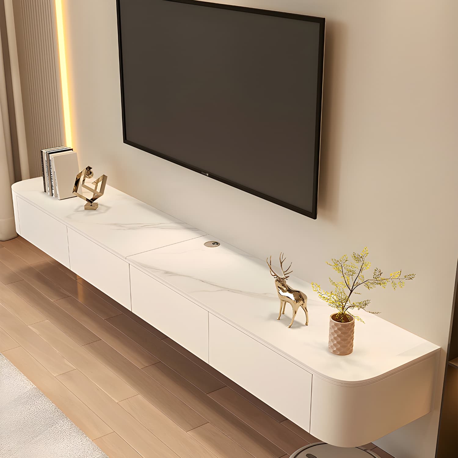 Contemporary TV Stand with Drawers and Cabinets - Modern Style Low Profile Entertainment Center