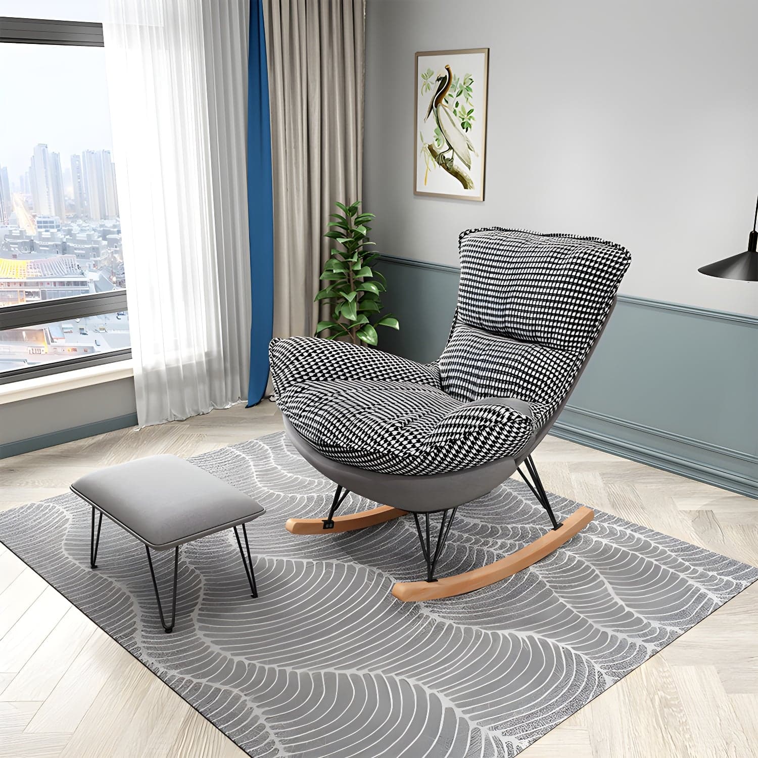 Contemporary Rocking Chair Solid Wood Rocker Chair with Seat Cushion - image 3
