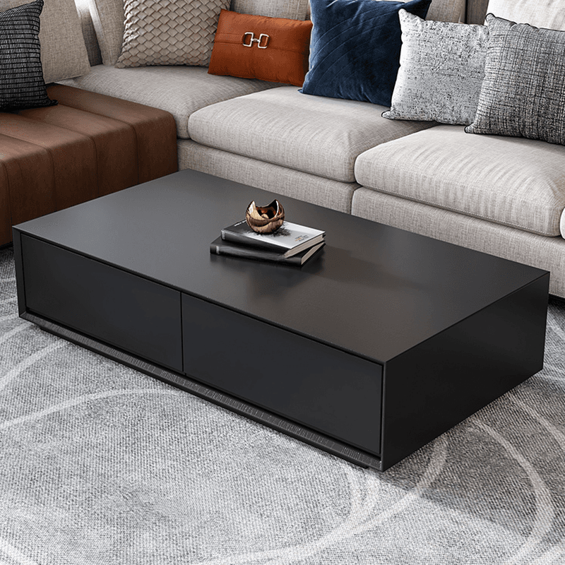 Simplistic Rectangular Shape Reclaimed Wood Single Block Coffee Table in Pecan/Charcoal/Wood Grain with 4 Drawers - image 12