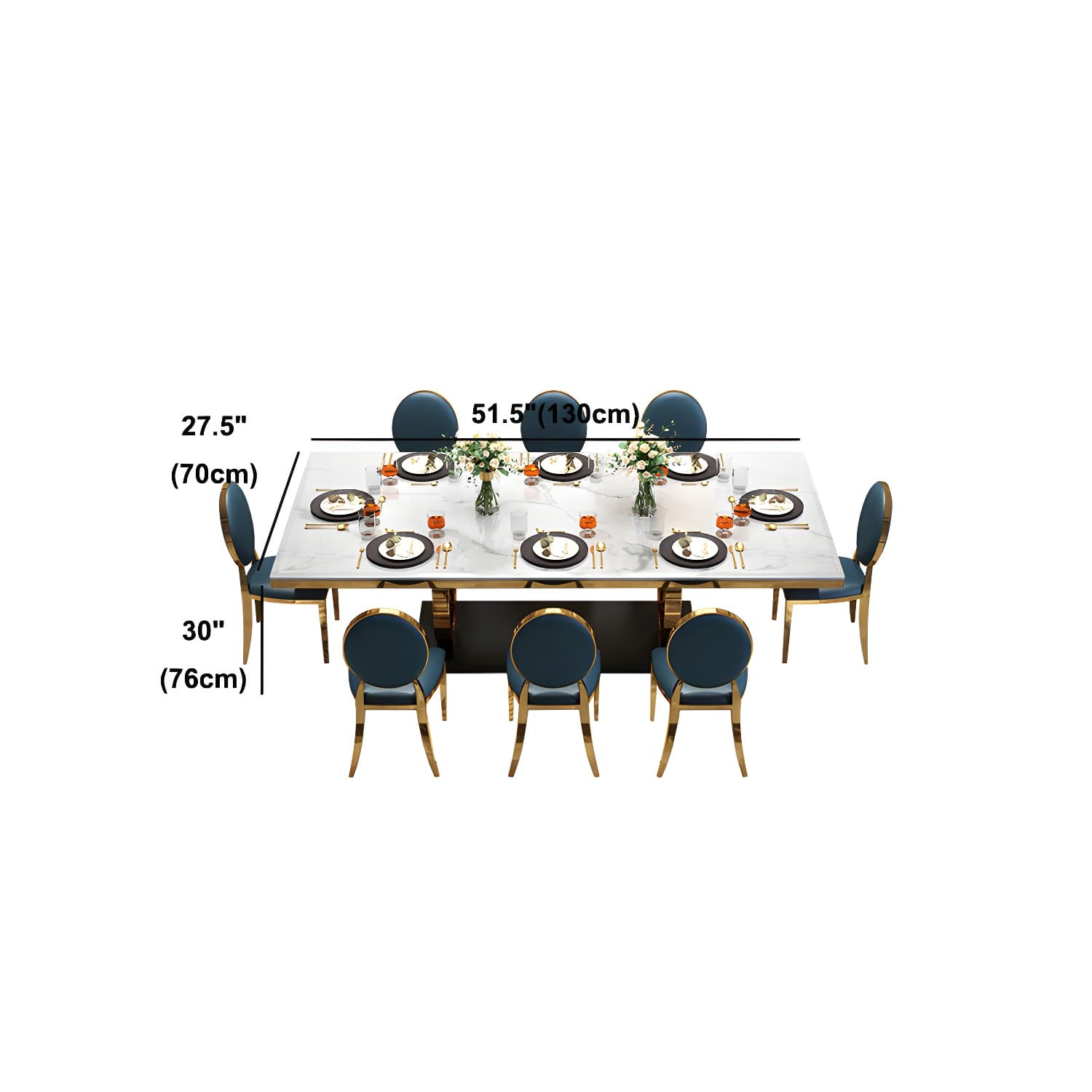 White Stone Top Table Luxury Rectangle Gold Base Dining Table - image 10