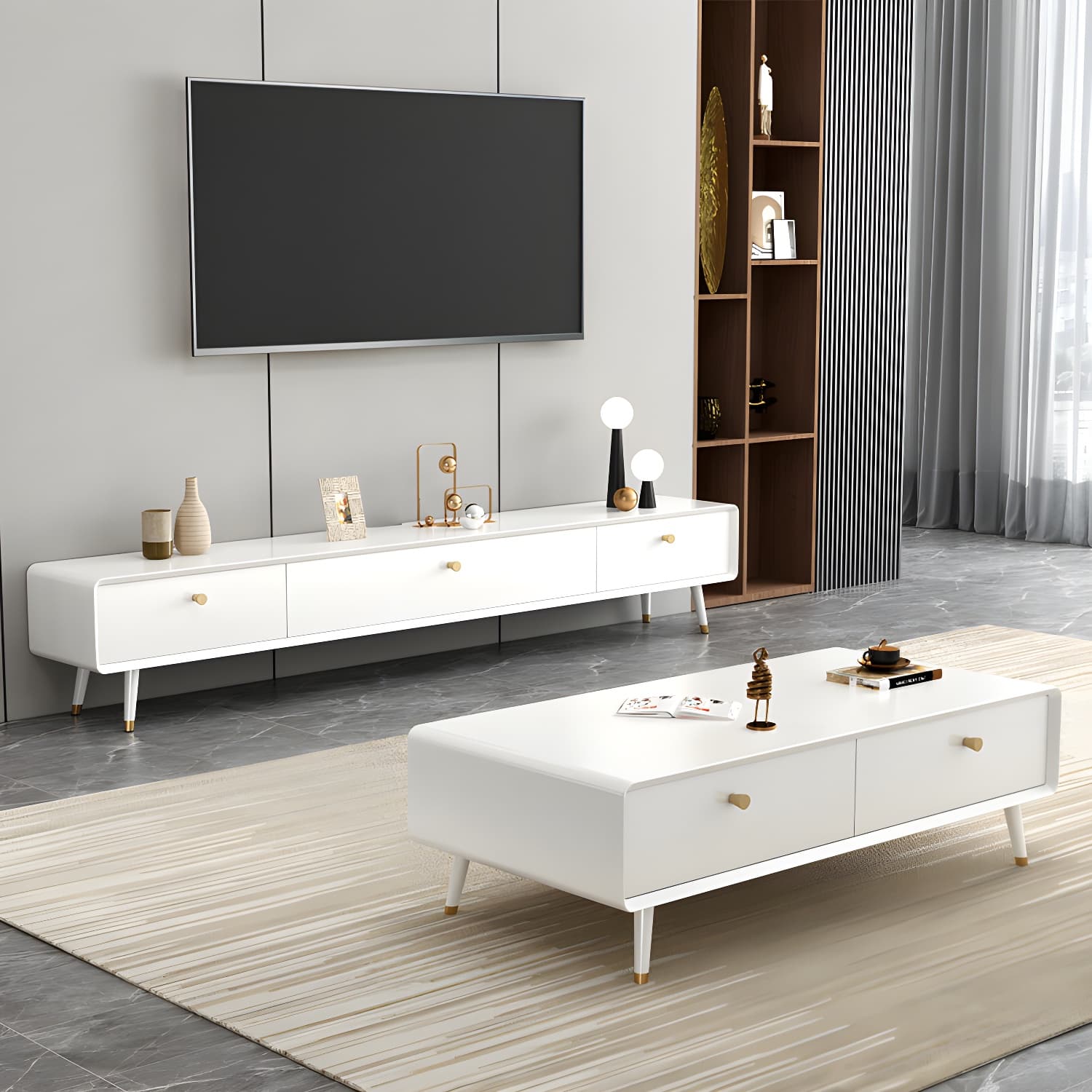 Solid Wood 13.78" H TV Stand Nordic 2 Drawers TV Stand Console - image 6