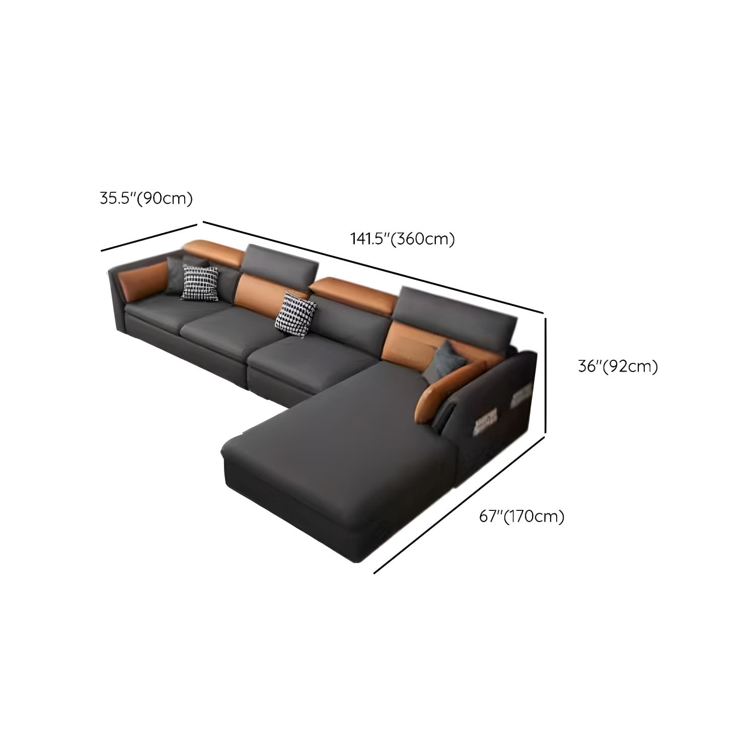 Gray Tech Cloth Large Over 109 in Pine Wood Non-Tufted Pocket Storage Gray Sectionals - image 21