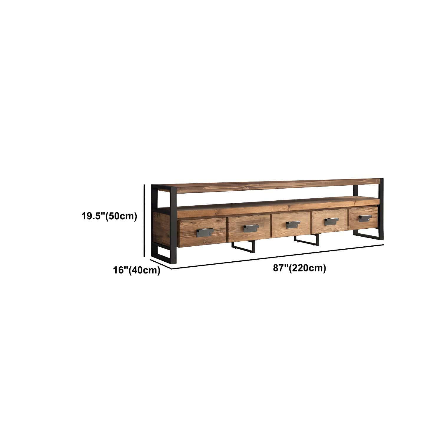 Brown Media Console with Shelves Industrial Pine Wood Top TV Media Stand - image 18