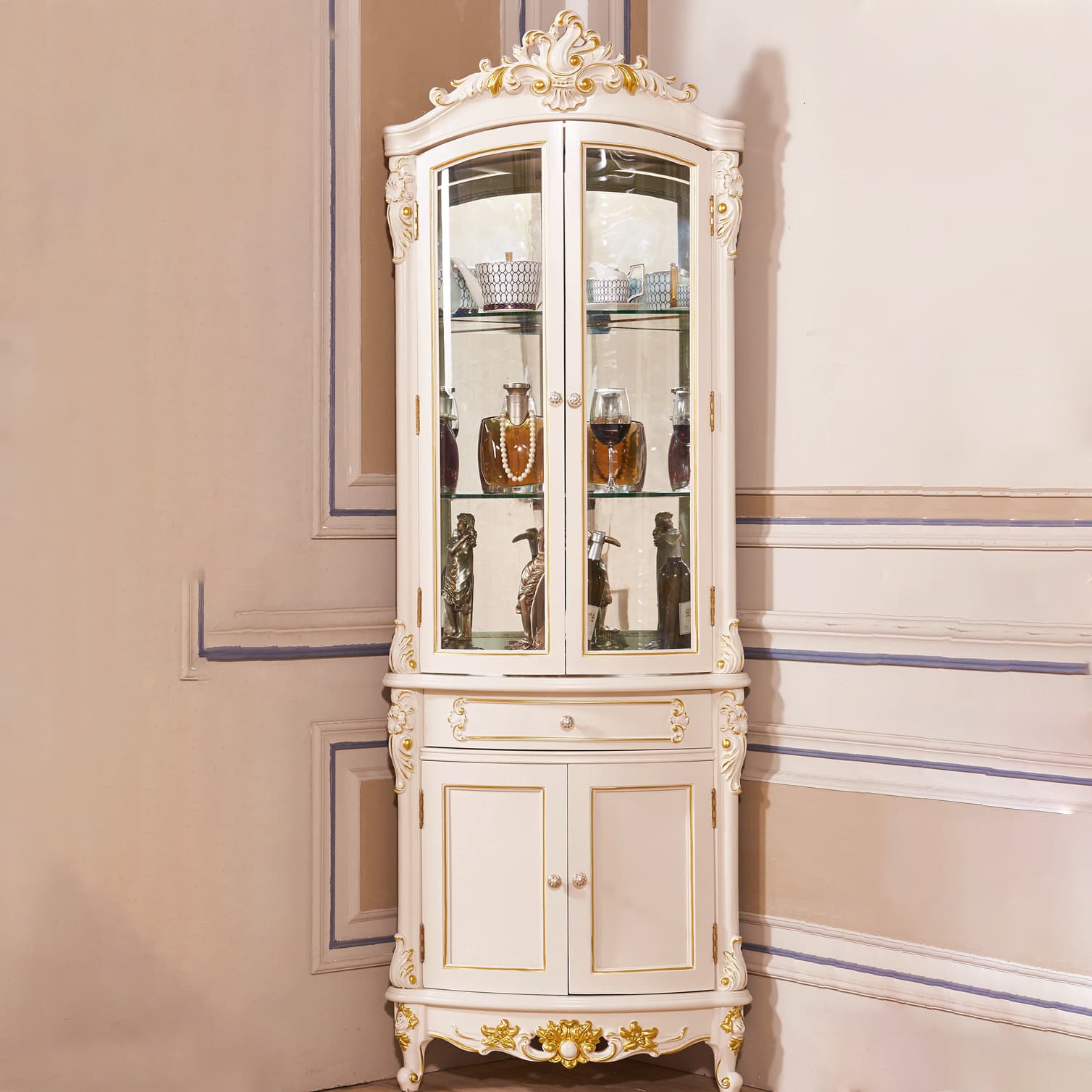 Victorian Solid Wood Triangle Accent Cabinet Glass Paned Cabriole Legs - image 5