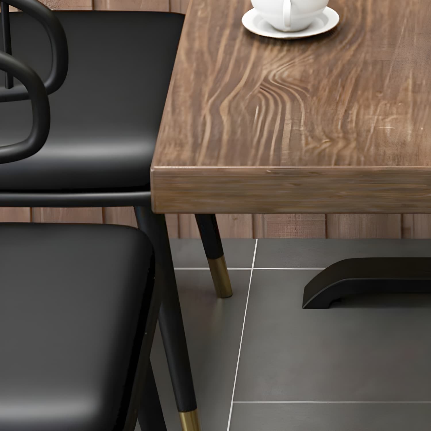 Solid Wood Dining Table Industrial Square Dining Table with Metal Base - image 6