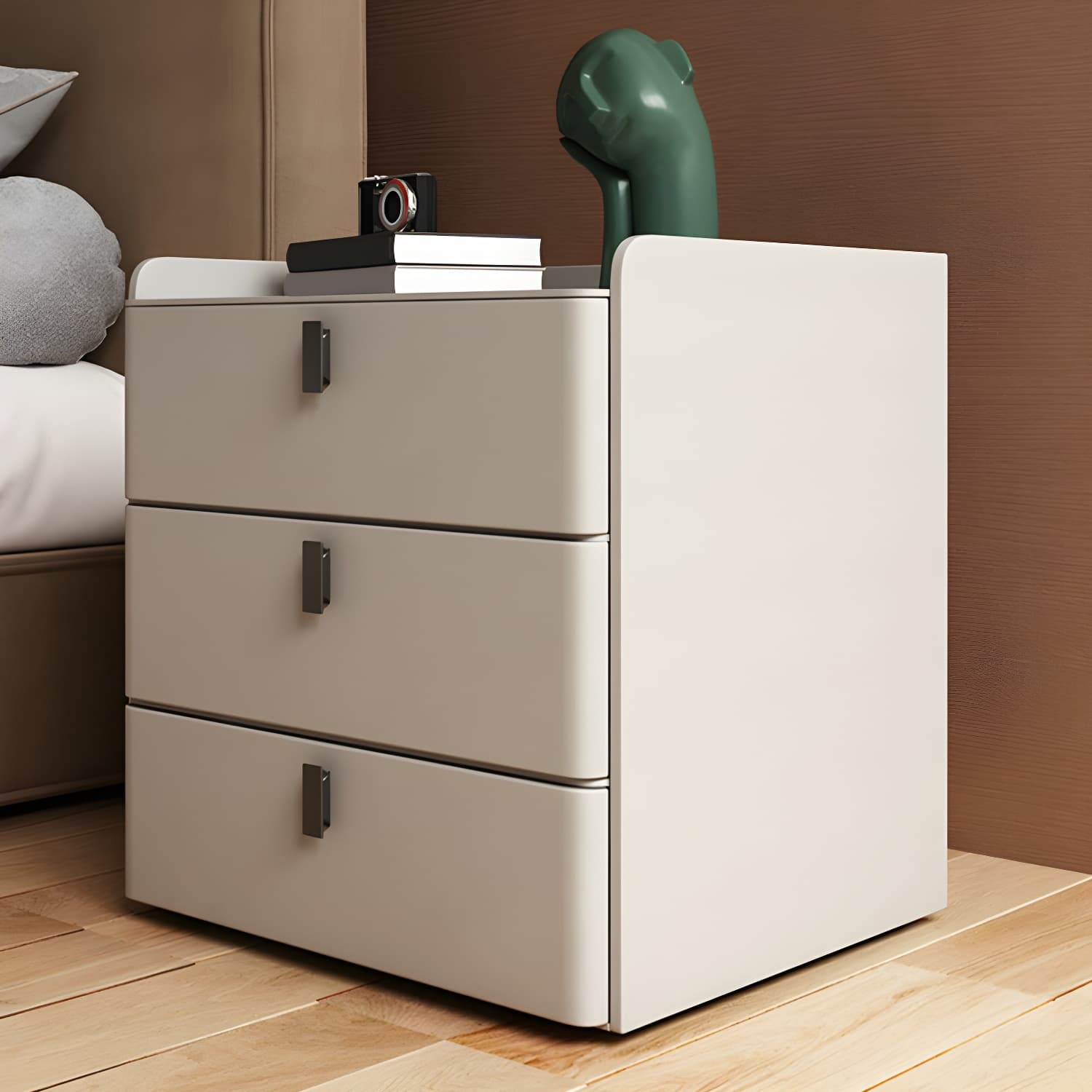 Modern Wood Nightstand with 3 Drawers and Stone Countertop in Small Size - image 14