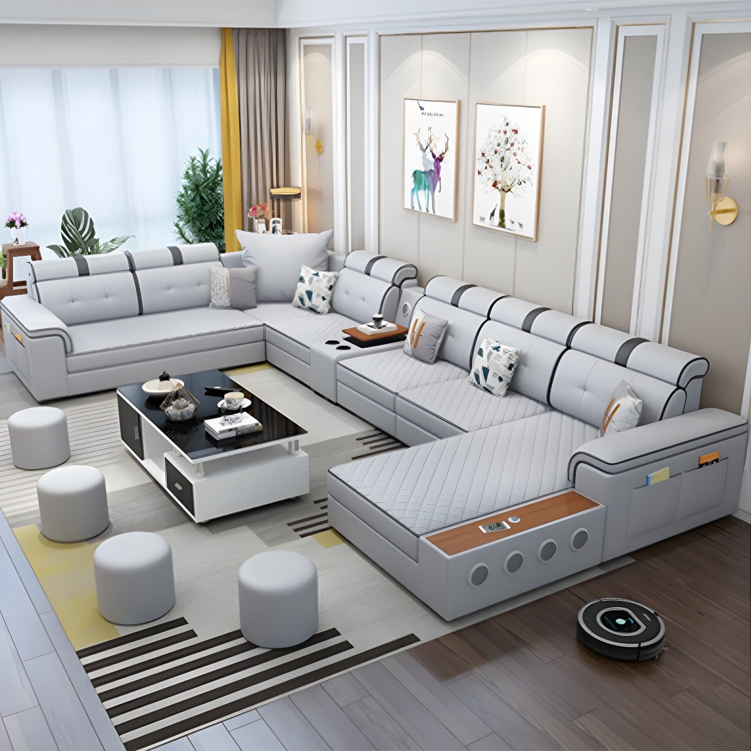 Modern Faux Leather Sofa Stain-Resistant Pillow Top Arm Furniture Sectionals - image 5