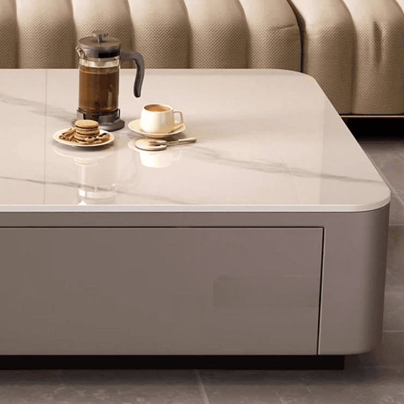 Contemporary Design Single Set Geometric Figure Rock Top Board Game Coffee Table with Block Base in Gray/Chalk and 2 Drawers - image 9