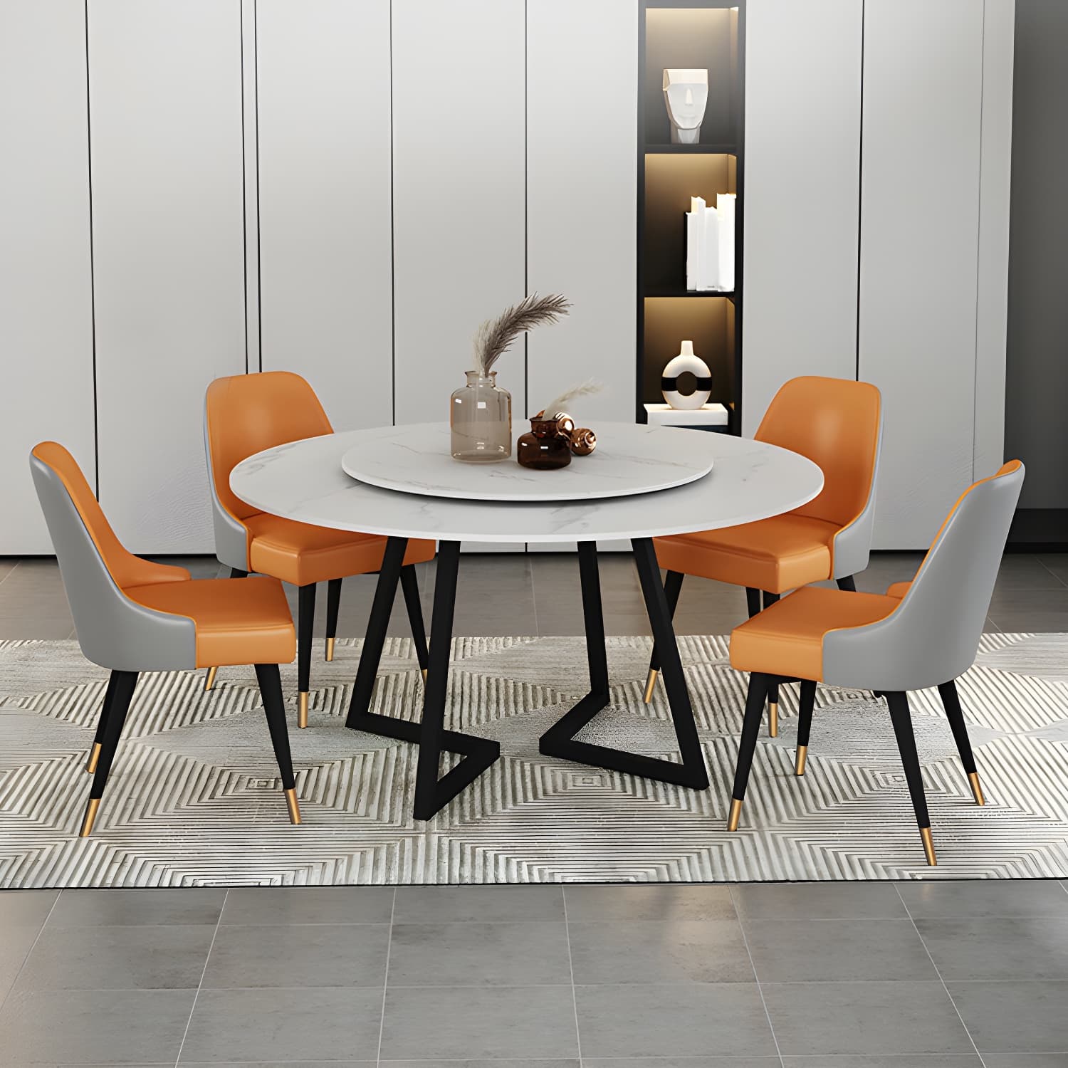 Sintered Stone Dining Table Round Modern Dining Table with Black Frame - image 5