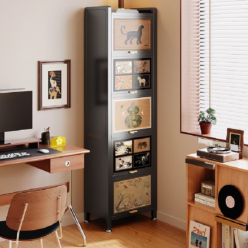 Damp-proof Scratch-immune Steel Accent Cabinet with Glazed Door and Grip Bars in Matte Black, Stain Resistant - image 3