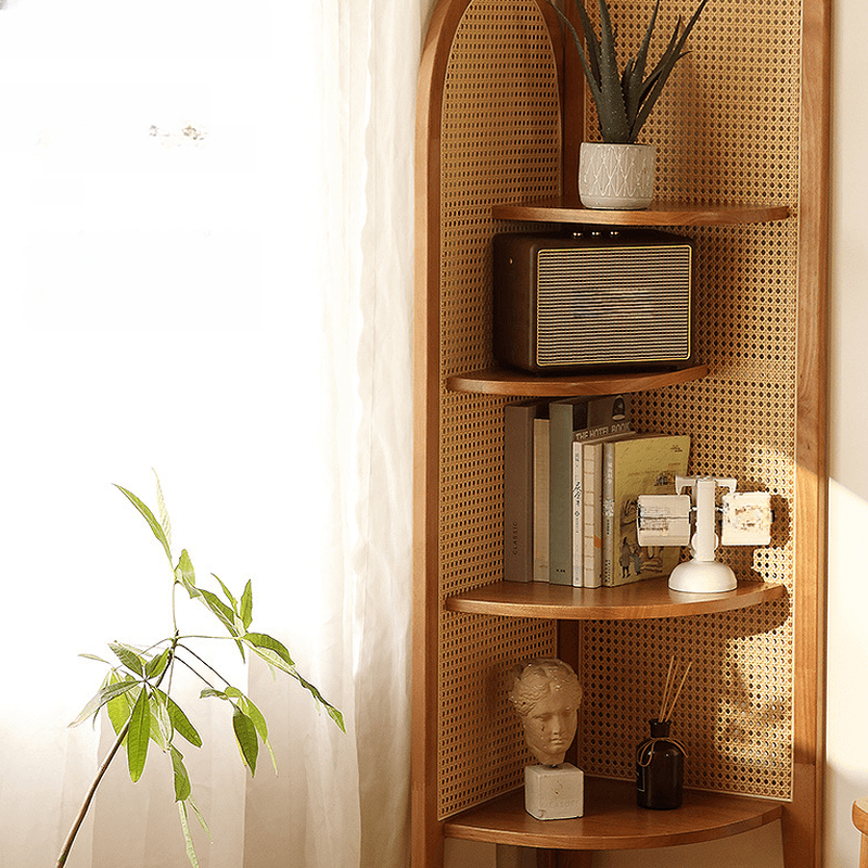 Modern Corner Unattached Accent Chest with 4 Exterior Shelves and Rubberwood Countertop in Black/Brown/Wood Grain - image 8