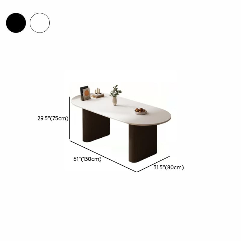 Minimalist Dining Table Set with White Slate Top and Two-sided Pedestal Base, Featuring a Fixed Table - image 23