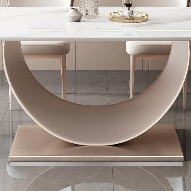 Contemporary Stone Top Dining Table with Metal Pedestal Base - image 10