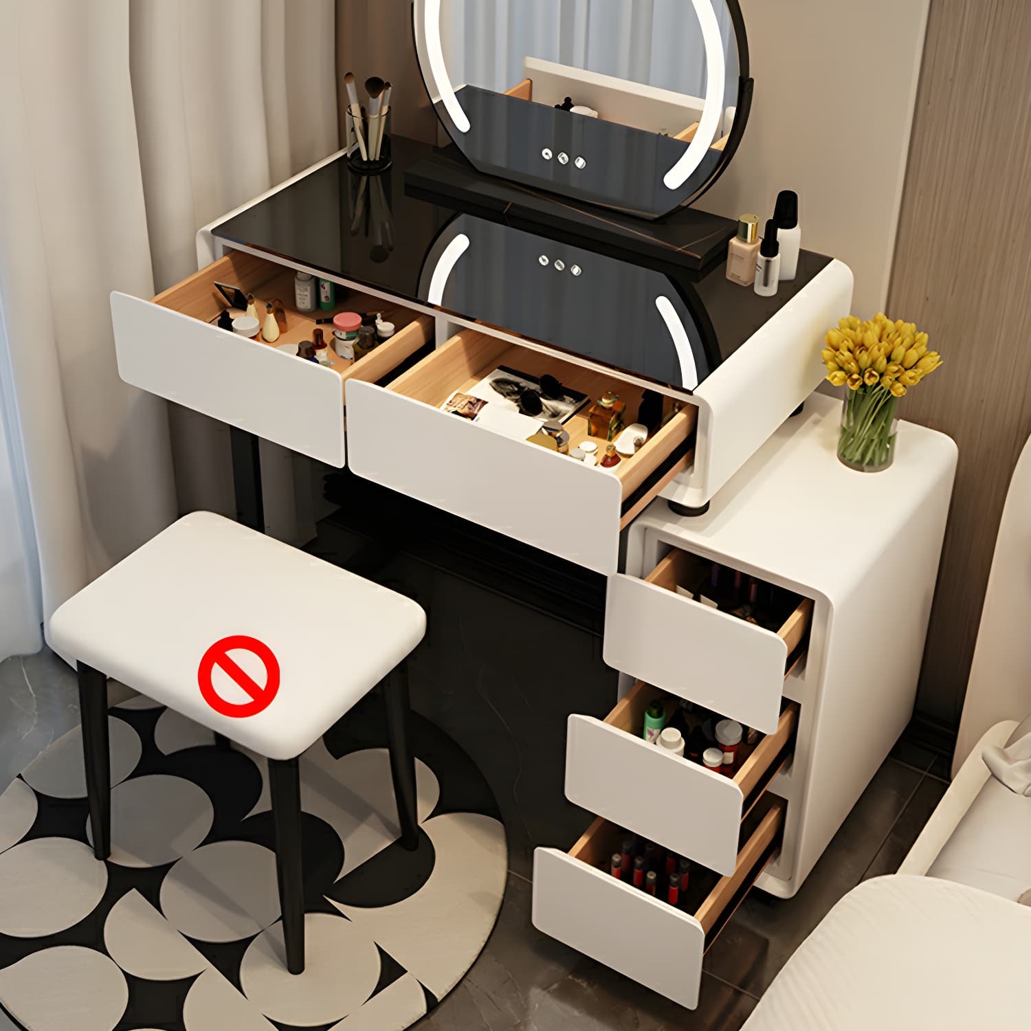 Solid Wood Stylish Makeup Vanity Set with Drawers in Modern Style - image 4