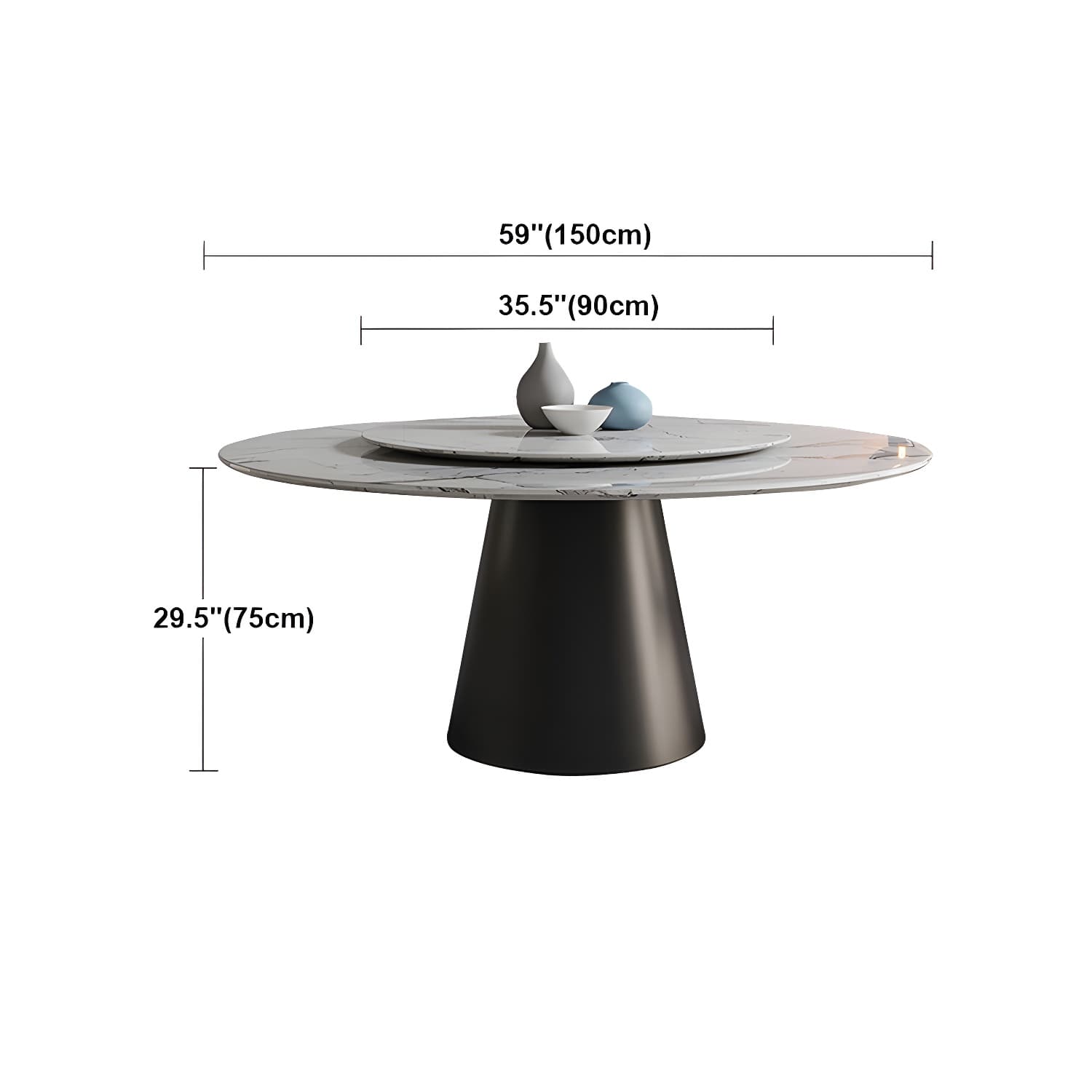 Modern Round Dining Table White and Black Metal Base Convertible Dining Table - image 23