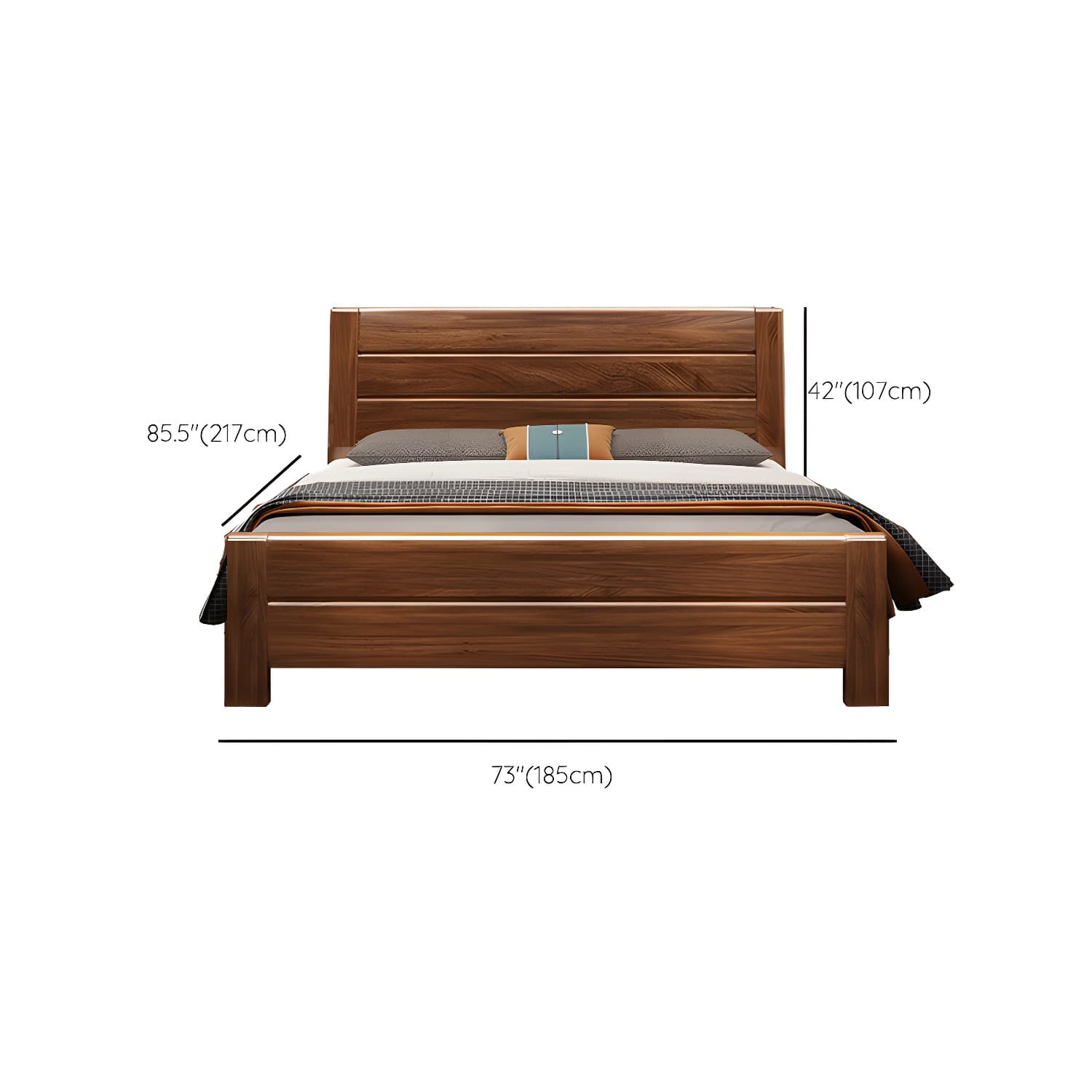 Mid-Century Modern Standard Bed Walnut Panel Bed with Headboard - image 19